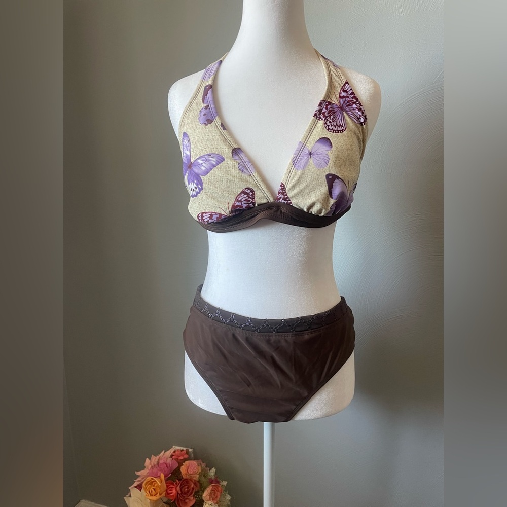 Isaac Mizrahi Brown & Purple Eyelet 3-Piece Swimsuit Set